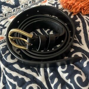 Classic Black Leather Belt with Gold Buckle